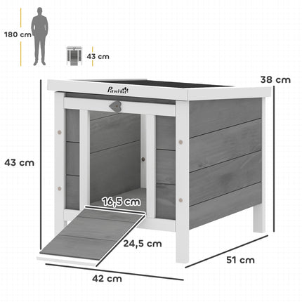 Small Animal Hutch with Ramp and Opening Roof, Fir Wood, Grey, 51x42x43 cm