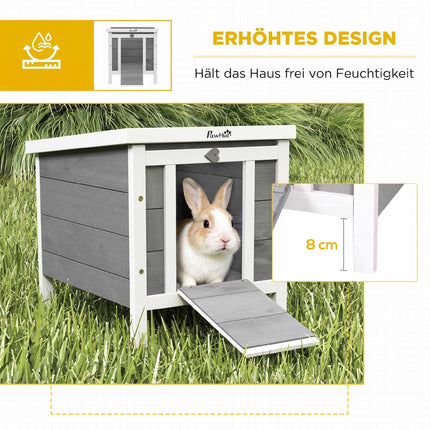 Small Animal Hutch with Ramp and Opening Roof, Fir Wood, Grey, 51x42x43 cm