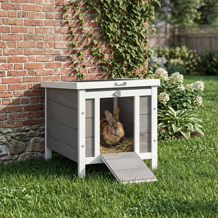 Small Animal Hutch with Ramp and Opening Roof, Fir Wood, Grey, 51x42x43 cm