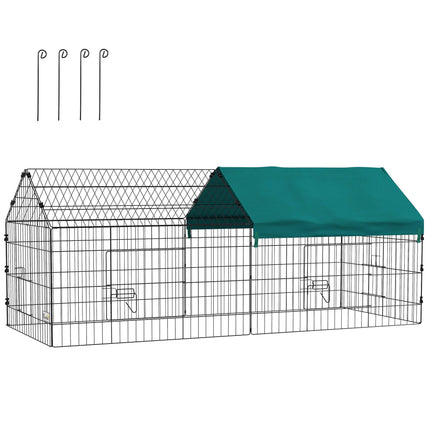 Small Animal Run with Roof and 4 Doors, 185 x 75 x 75 cm, Black/Green