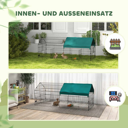 Small Animal Run with Roof and 4 Doors, 185 x 75 x 75 cm, Black/Green