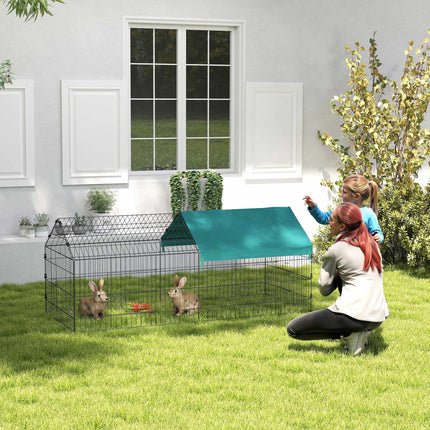 Small Animal Run with Roof and 4 Doors, 185 x 75 x 75 cm, Black/Green