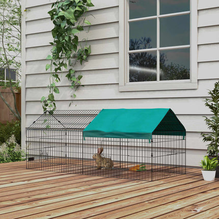 Small Animal Run with Roof and 4 Doors, 185 x 75 x 75 cm, Black/Green