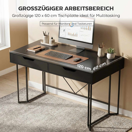Kleiner schwarzer Computertisch mit Schubladen, 120 cm