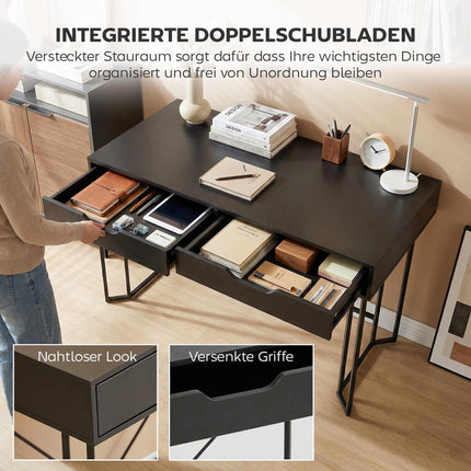 Kleiner schwarzer Computertisch mit Schubladen, 120 cm