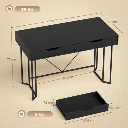 Kleiner schwarzer Computertisch mit Schubladen, 120 cm