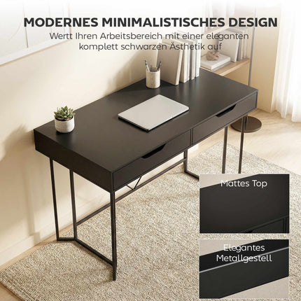 Kleiner schwarzer Computertisch mit Schubladen, 120 cm