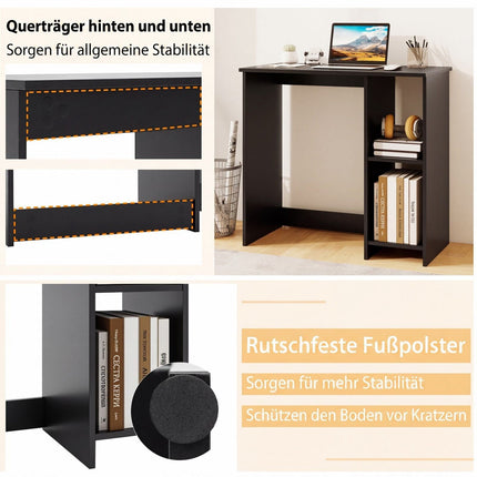 Klein zwart bureau voor thuiswerk met 2 planken