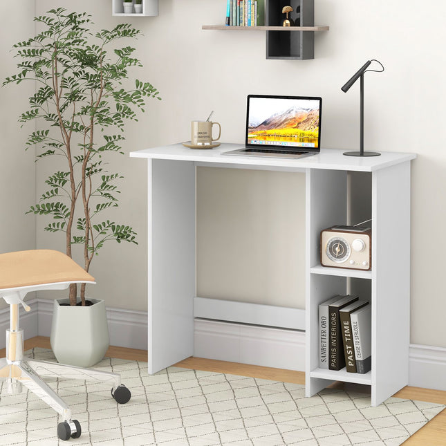 Kleiner Computertisch mit Stauraum, verstellbarem Regal, Weiß