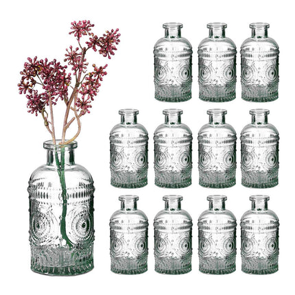 Kleines Glasset mit 12 Vasen – Dekoratives Relief-Design
