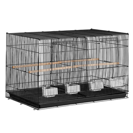 Small Parakeet Bird Cage with Divider, 30 x 18 x 18 in, 5 Perches, Black