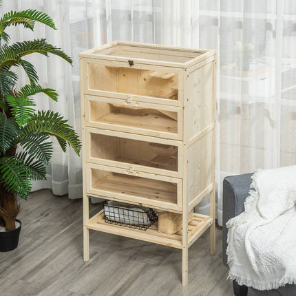 Kleintierkäfig mit Gitterdach; 5-stufige Holzhütte
