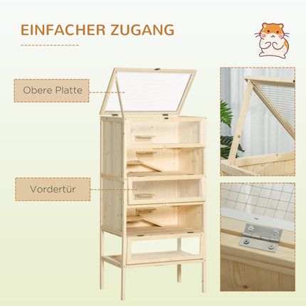 Kleintierkäfig mit Gitterdach; 5-stufige Holzhütte