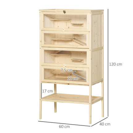 Kleintierkäfig mit Gitterdach; 5-stufige Holzhütte