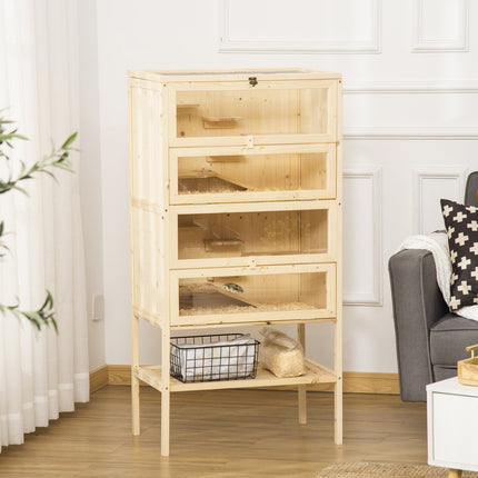 Kleintierkäfig mit Gitterdach; 5-stufige Holzhütte