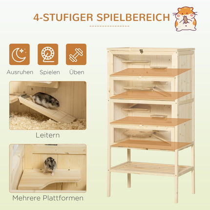 Kleintierkäfig mit Gitterdach; 5-stufige Holzhütte
