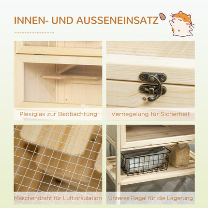 Kleintierkäfig mit Gitterdach; 5-stufige Holzhütte
