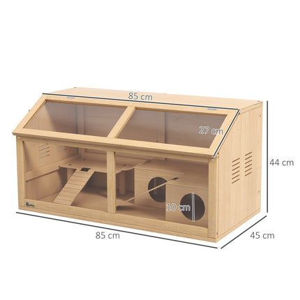 Kleintierkäfig aus Holz mit Brücke, Leitern, Häuschen - 84x45x44 cm