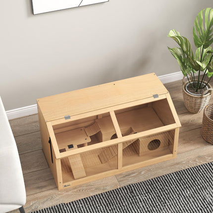 Kleintierkäfig aus Holz mit Brücke, Leitern, Häuschen - 84x45x44 cm