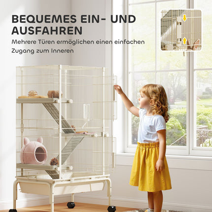 Cage pour petits animaux, cage pour rongeurs, cage pour furets avec 3 rampes, cage pour souris avec plateau extensible, gamelle, bouteille d'eau, cage avec accessoires pour chinchilla, écureuil, hamster nain beige |