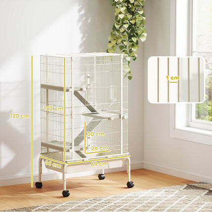 Cage pour petits animaux, cage pour rongeurs, cage pour furets avec 3 rampes, cage pour souris avec plateau extensible, gamelle, bouteille d'eau, cage avec accessoires pour chinchilla, écureuil, hamster nain beige |