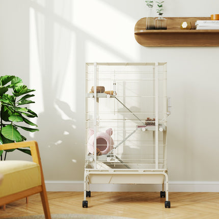 Cage pour petits animaux, cage pour rongeurs, cage pour furets avec 3 rampes, cage pour souris avec plateau extensible, gamelle, bouteille d'eau, cage avec accessoires pour chinchilla, écureuil, hamster nain beige |
