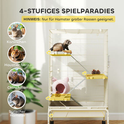 Cage pour petits animaux, cage pour rongeurs, cage pour furets avec 3 rampes, cage pour souris avec plateau extensible, gamelle, bouteille d'eau, cage avec accessoires pour chinchilla, écureuil, hamster nain beige |
