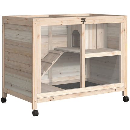 Cage pour petits animaux avec roulettes Cage pour cochons d'Inde Écurie pour petits animaux Maison pour petits animaux intérieure et extérieure en bois de sapin naturel résistant à l'hiver 91,5 x 53,3 x 73 cm