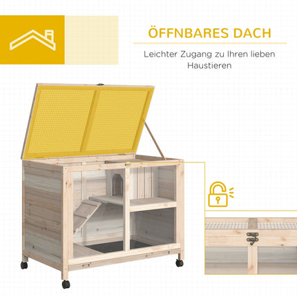 Cage pour petits animaux avec roulettes Cage pour cochons d'Inde Écurie pour petits animaux Maison pour petits animaux intérieure et extérieure en bois de sapin naturel résistant à l'hiver 91,5 x 53,3 x 73 cm