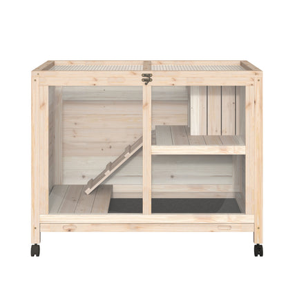 Cage pour petits animaux avec roulettes Cage pour cochons d'Inde Écurie pour petits animaux Maison pour petits animaux intérieure et extérieure en bois de sapin naturel résistant à l'hiver 91,5 x 53,3 x 73 cm