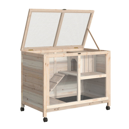 Cage pour petits animaux avec roulettes Cage pour cochons d'Inde Écurie pour petits animaux Maison pour petits animaux intérieure et extérieure en bois de sapin naturel résistant à l'hiver 91,5 x 53,3 x 73 cm
