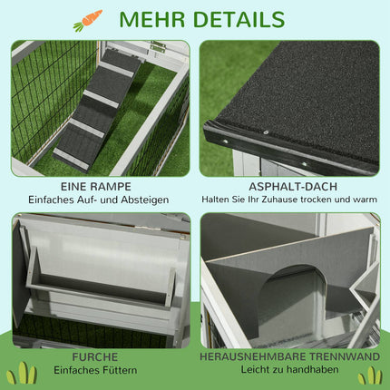 Guinea pig enclosure - Winterproof, spruce, 150x52x68 cm