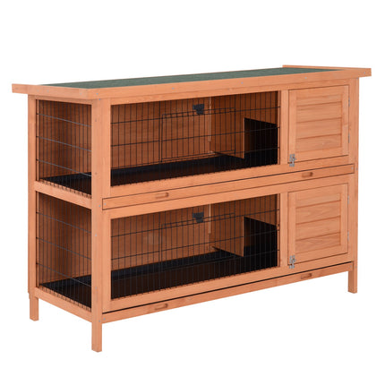 Enclos pour petits animaux, à deux étages, cage pour petits animaux pour cochons d'Inde en bois de sapin, orange, 136,4 cm x 50 cm x 93 cm