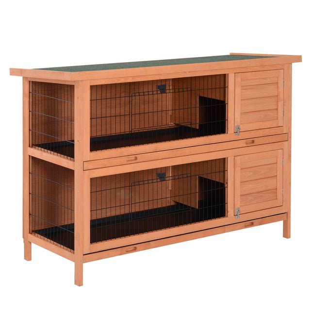 Enclos pour petits animaux, à deux étages, cage pour petits animaux pour cochons d'Inde en bois de sapin, orange, 136,4 cm x 50 cm x 93 cm