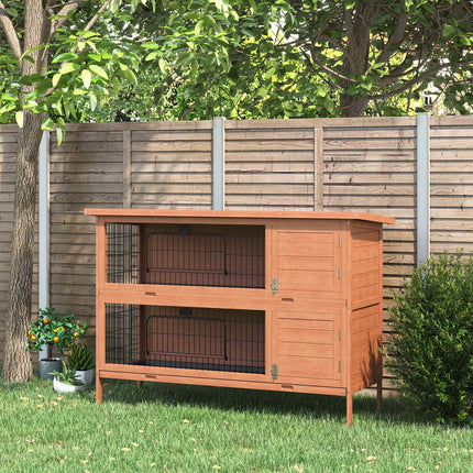 Enclos pour petits animaux, à deux étages, cage pour petits animaux pour cochons d'Inde en bois de sapin, orange, 136,4 cm x 50 cm x 93 cm