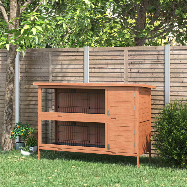 Enclos pour petits animaux, à deux étages, cage pour petits animaux pour cochons d'Inde en bois de sapin, orange, 136,4 cm x 50 cm x 93 cm