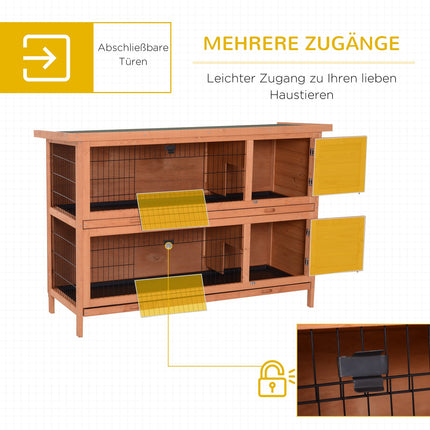Enclos pour petits animaux, à deux étages, cage pour petits animaux pour cochons d'Inde en bois de sapin, orange, 136,4 cm x 50 cm x 93 cm