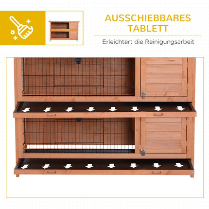 Enclos pour petits animaux, à deux étages, cage pour petits animaux pour cochons d'Inde en bois de sapin, orange, 136,4 cm x 50 cm x 93 cm
