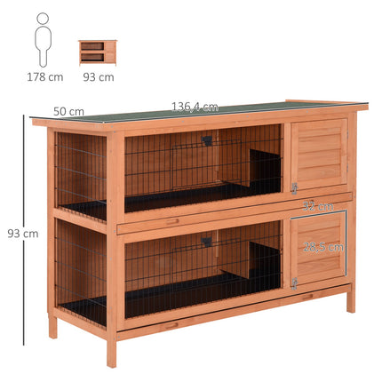 Enclos pour petits animaux, à deux étages, cage pour petits animaux pour cochons d'Inde en bois de sapin, orange, 136,4 cm x 50 cm x 93 cm
