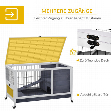 Mobile cage for guinea pigs, fir wood, dark grey/white, 90x53x59cm