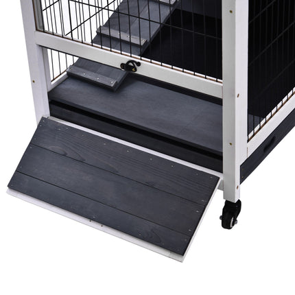 Mobile cage for guinea pigs, fir wood, dark grey/white, 90x53x59cm