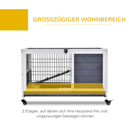 Mobile cage for guinea pigs, fir wood, dark grey/white, 90x53x59cm