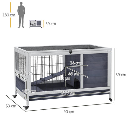 Mobile cage for guinea pigs, fir wood, dark grey/white, 90x53x59cm
