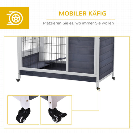 Mobile cage for guinea pigs, fir wood, dark grey/white, 90x53x59cm