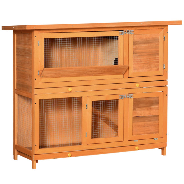 Guinea pig hut with roof, double deck fir, yellow
