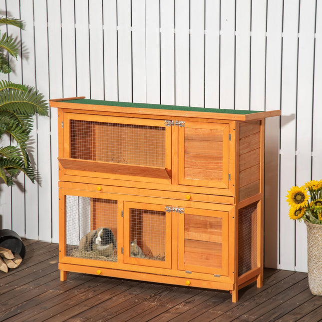Guinea pig hut with roof, double deck fir, yellow