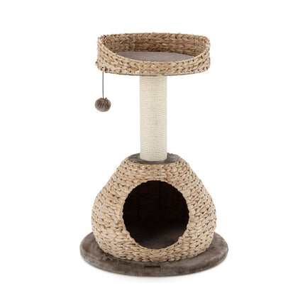 Small cat tree with cave & natural sisal & handmade basket φ 48 x 70.5 cm