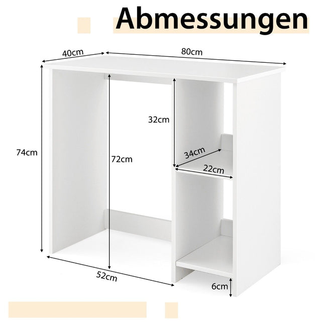 Kleiner Schreibtisch mit 2 Fächern Computertisch Bürotisch PC-Tisch 80 x 40 x 74 cm Weiß