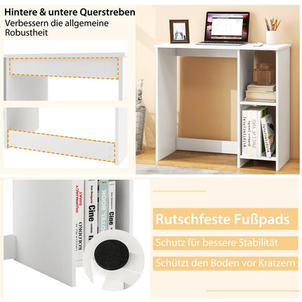 Kleiner Schreibtisch mit 2 Fächern Computertisch Bürotisch PC-Tisch 80 x 40 x 74 cm Weiß