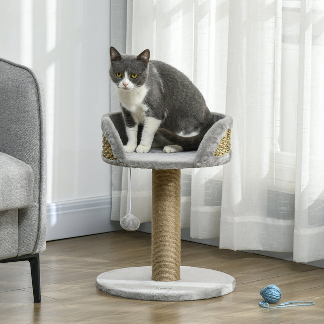 Katzenkratzbaum mit Spielball und Liegefläche, grau